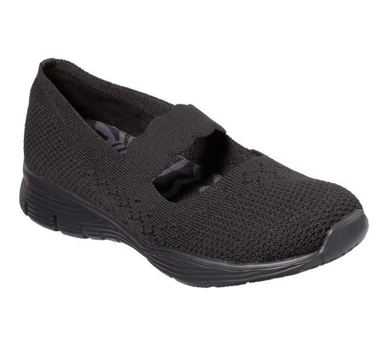 Skechers Dam Svarta Platta Skor - Seager - Power Hitter - Sverige (XZNKU-8296)